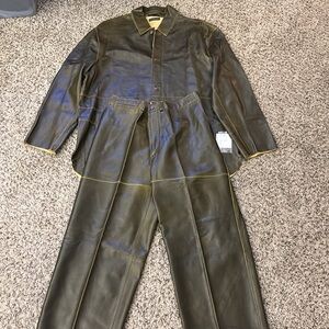 Saxony Vintage Leather Y2K 2 Piece Button Down Jacket Pants Men’s Set Size‎ 2X